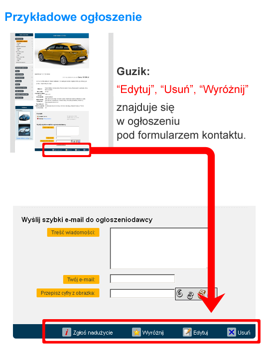 Instrukcja edycji i usunięcia ogłoszenia.